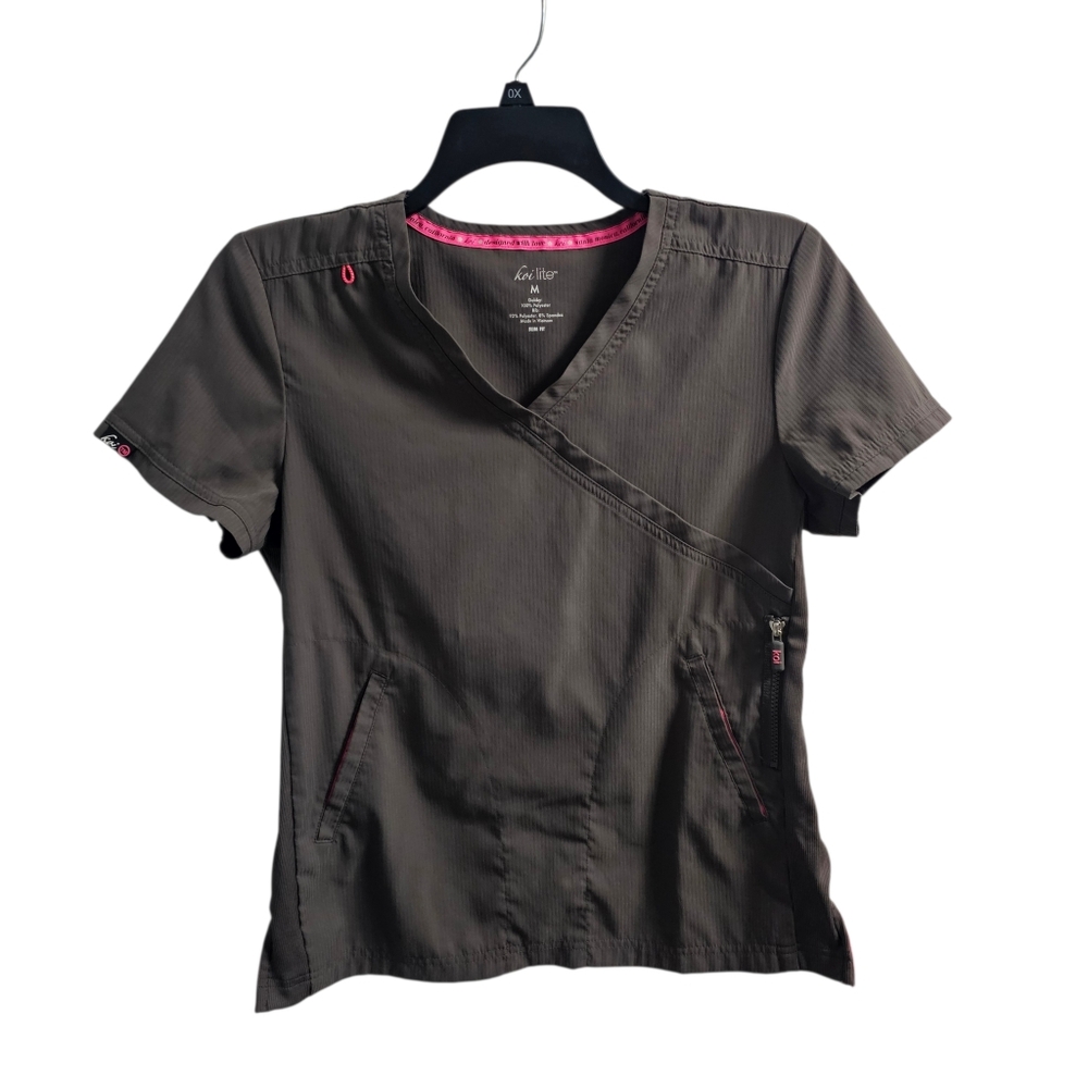 Koi Lite Grey Pink Slim Fit Scrub Top Medium